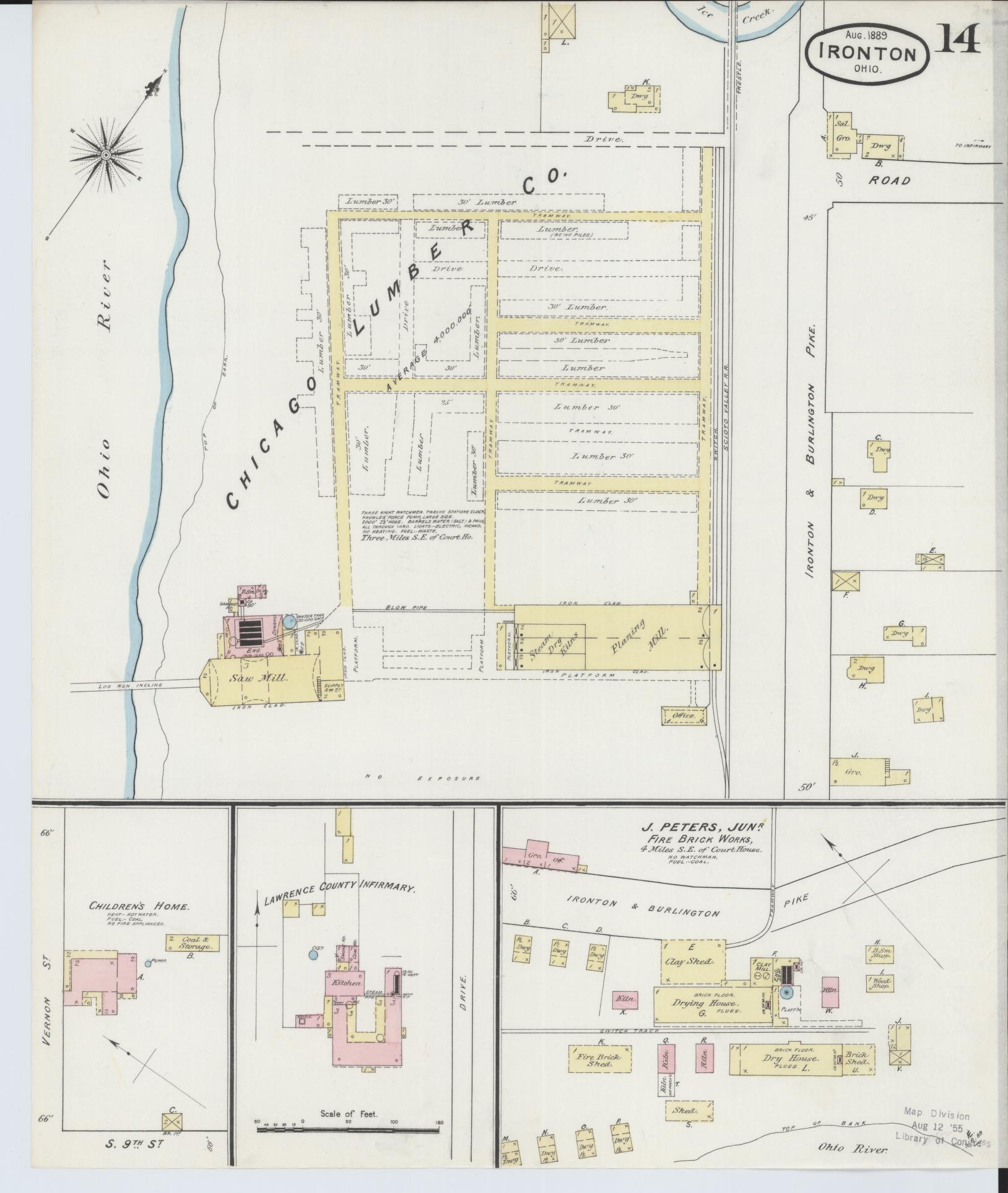 Sanborn Fire Insurance Map from Ironton, Lawrence County, Ohio (1889), Sheet #0014 - Historic Sanborn Fire Insurance Map Print, vintage old map wall art, antique decor, genealogy gift, Ohio Ohio map