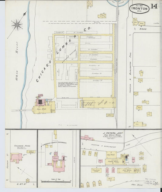 Sanborn Fire Insurance Map from Ironton, Lawrence County, Ohio (1889), Sheet #0014 - Historic Sanborn Fire Insurance Map Print, vintage old map wall art, antique decor, genealogy gift, Ohio Ohio map