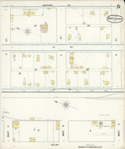 Sanborn Fire Insurance Map from North Yakima, Yakima County, Washington (1890), Sheet #0005 - Historic Sanborn Fire Insurance Map Print, vintage old map wall art, antique decor, genealogy gift, Washington Washington map