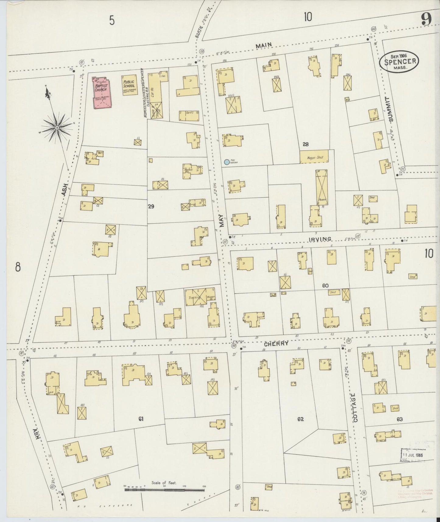 Sanborn Fire Insurance Map from Spencer, Worcester County, Massachusetts (1906), Sheet #0009 - Complete Map Set gallery image, historic Sanborn map, vintage wall art, Massachusetts Massachusetts