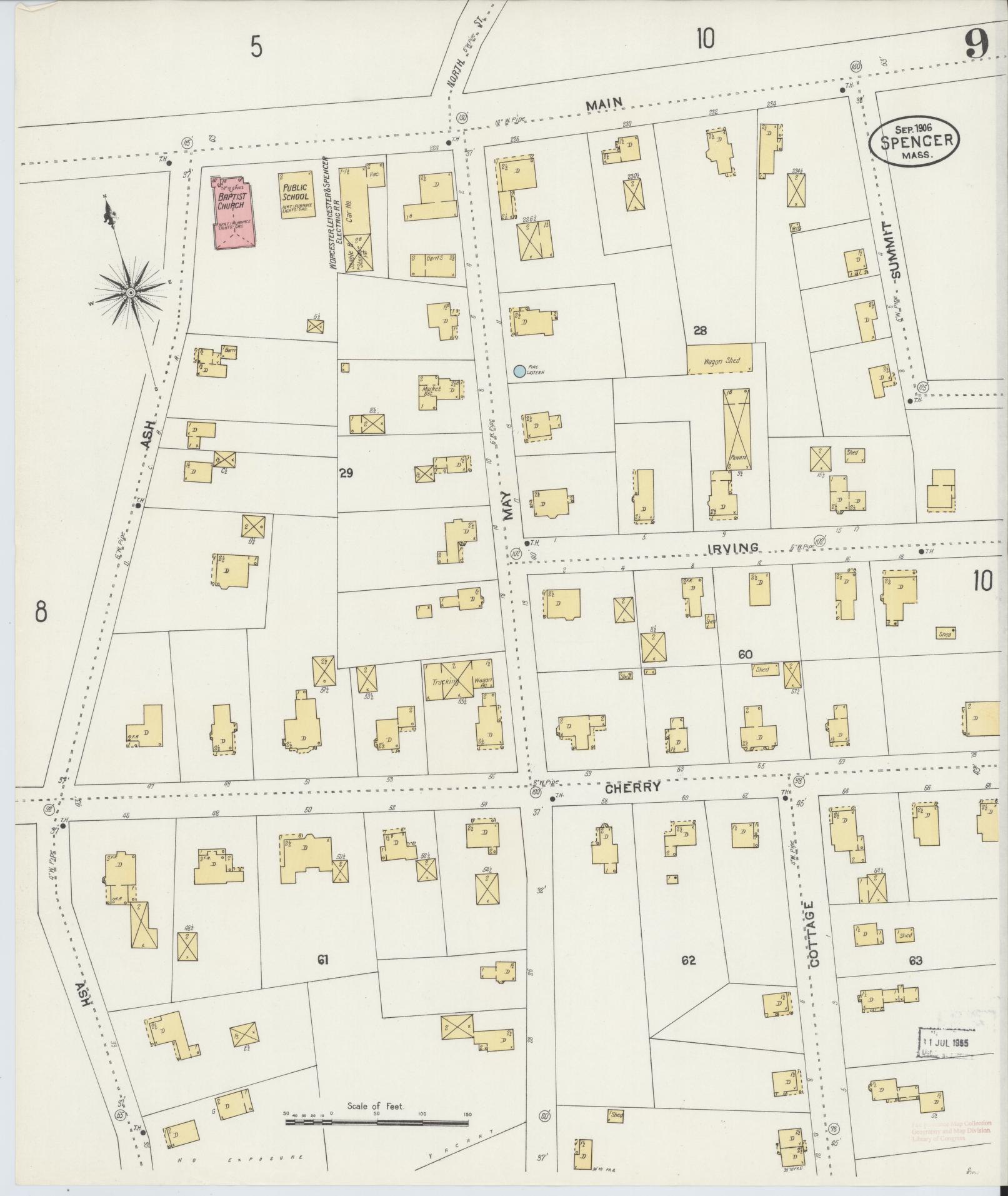 Sanborn Fire Insurance Map from Spencer, Worcester County, Massachusetts (1906), Sheet #0009 - Complete Map Set gallery image, historic Sanborn map, vintage wall art, Massachusetts Massachusetts