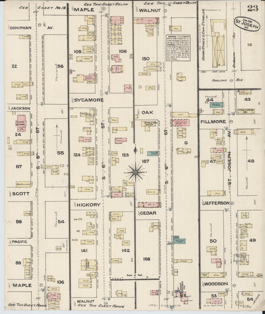 Sanborn Fire Insurance Map from Saint Joseph, Buchanan County, Missouri (1883), Sheet #0023 - Historic Sanborn Fire Insurance Map Print, vintage old map wall art, antique decor, genealogy gift, Missouri Missouri map