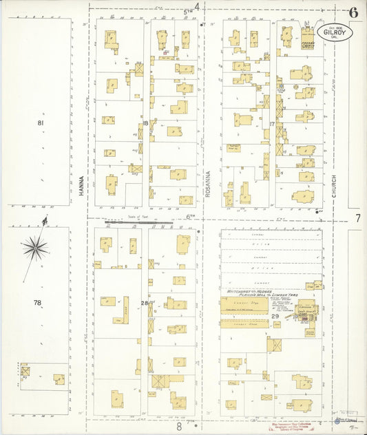 Sanborn Fire Insurance Map from Gilroy, Santa Clara County, California (1906), Sheet #0006 - Historic Sanborn Fire Insurance Map Print, vintage old map wall art, antique decor, genealogy gift, California California map