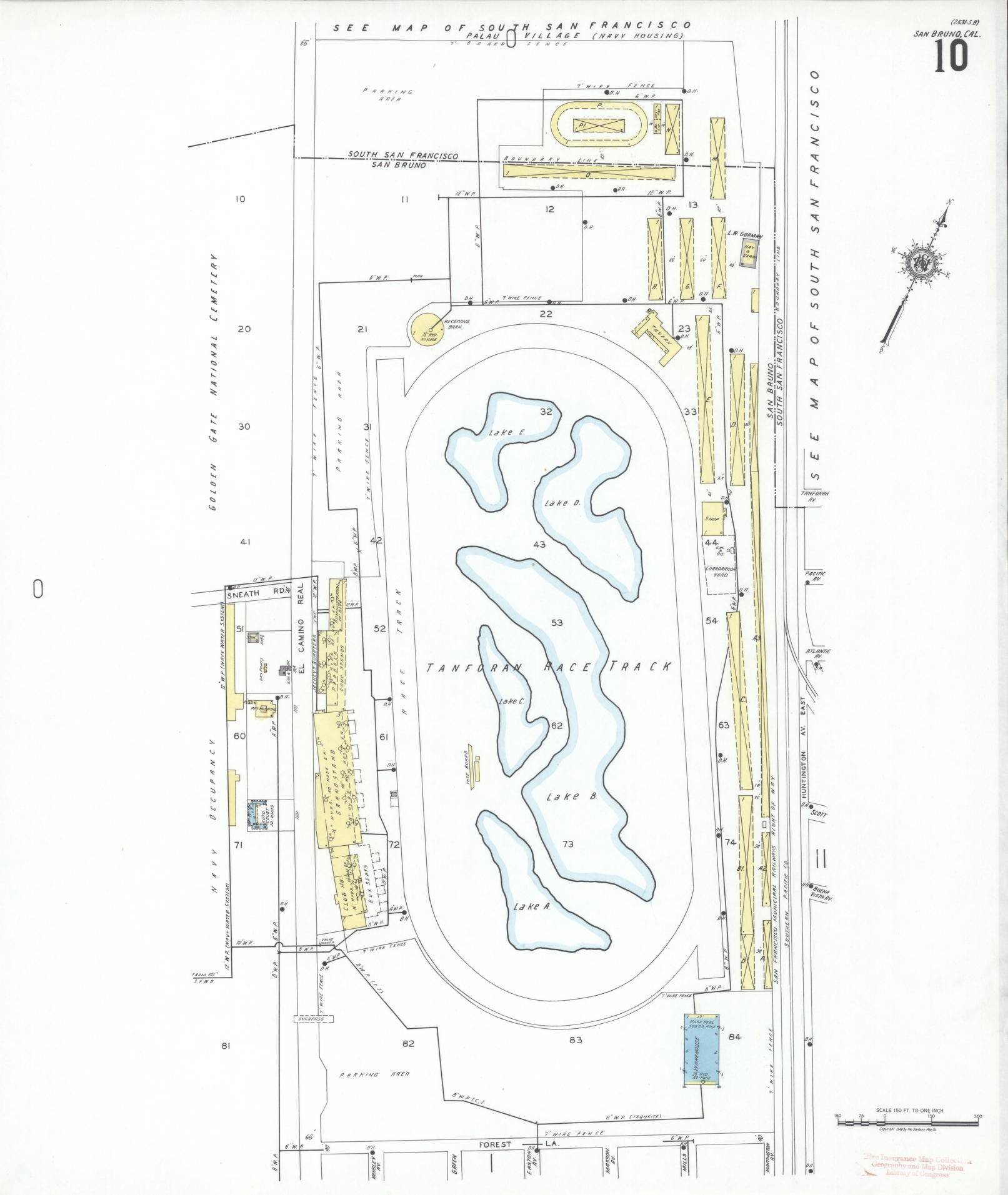 Sanborn Fire Insurance Map from San Bruno, San Mateo County, California (1949), Sheet #0010 - Complete Map Set gallery image, historic Sanborn map, vintage wall art, California California