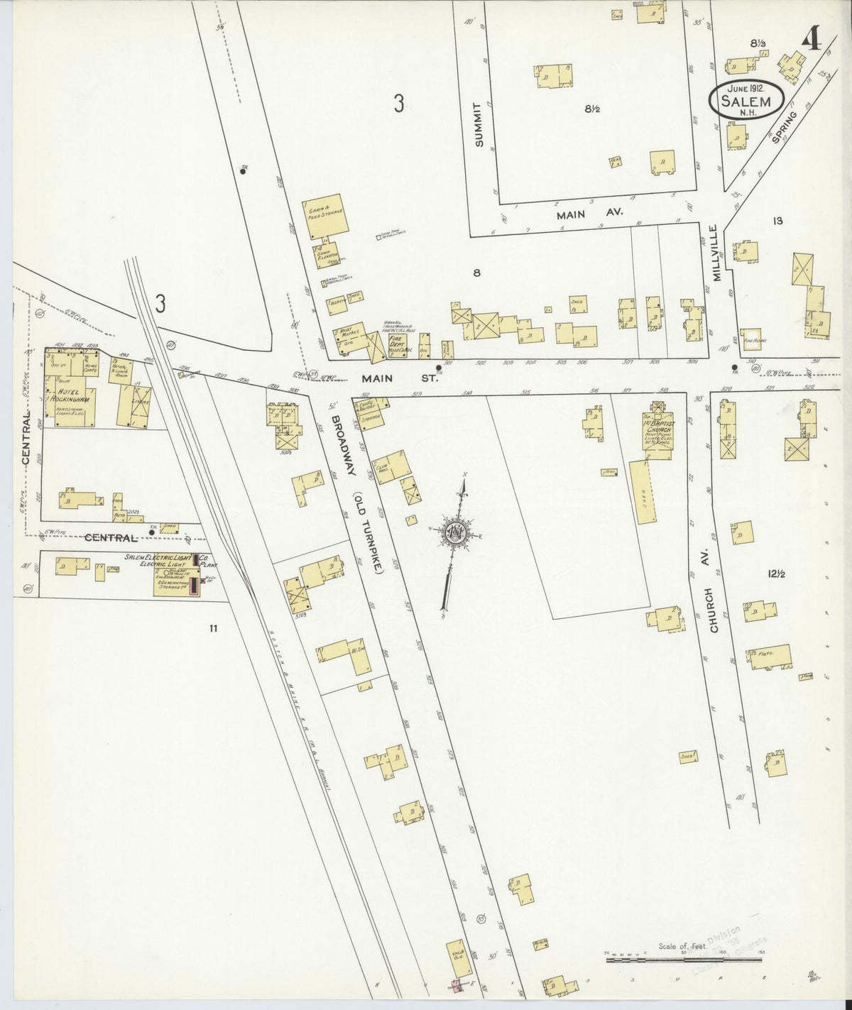 Sanborn Fire Insurance Map from Salem, Rockingham County, New Hampshire (1912), Sheet #0004 - Complete Map Set gallery image, historic Sanborn map, vintage wall art, New Hampshire New Hampshire