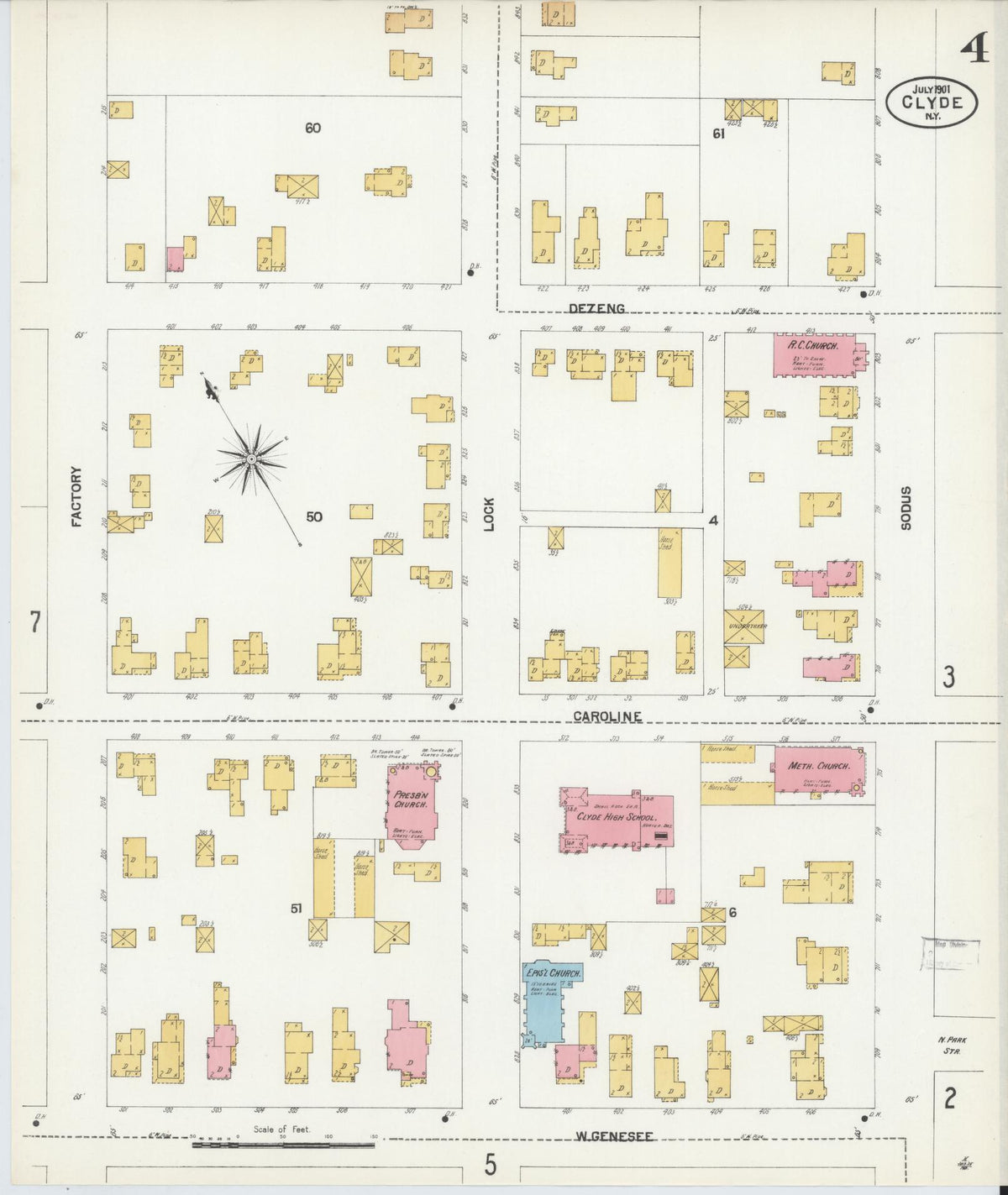Sanborn Fire Insurance Map from Clyde, Wayne County, New York (1901), Sheet #0004 - Historic Sanborn Fire Insurance Map Print, vintage old map wall art, antique decor, genealogy gift, New York New York map