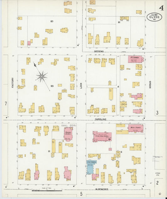 Sanborn Fire Insurance Map from Clyde, Wayne County, New York (1901), Sheet #0004 - Historic Sanborn Fire Insurance Map Print, vintage old map wall art, antique decor, genealogy gift, New York New York map