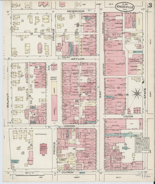 Sanborn Fire Insurance Map from Knoxville, Knox County, Tennessee (1884), Sheet #0003 - Historic Sanborn Fire Insurance Map Print, vintage old map wall art, antique decor, genealogy gift, Tennessee Tennessee map