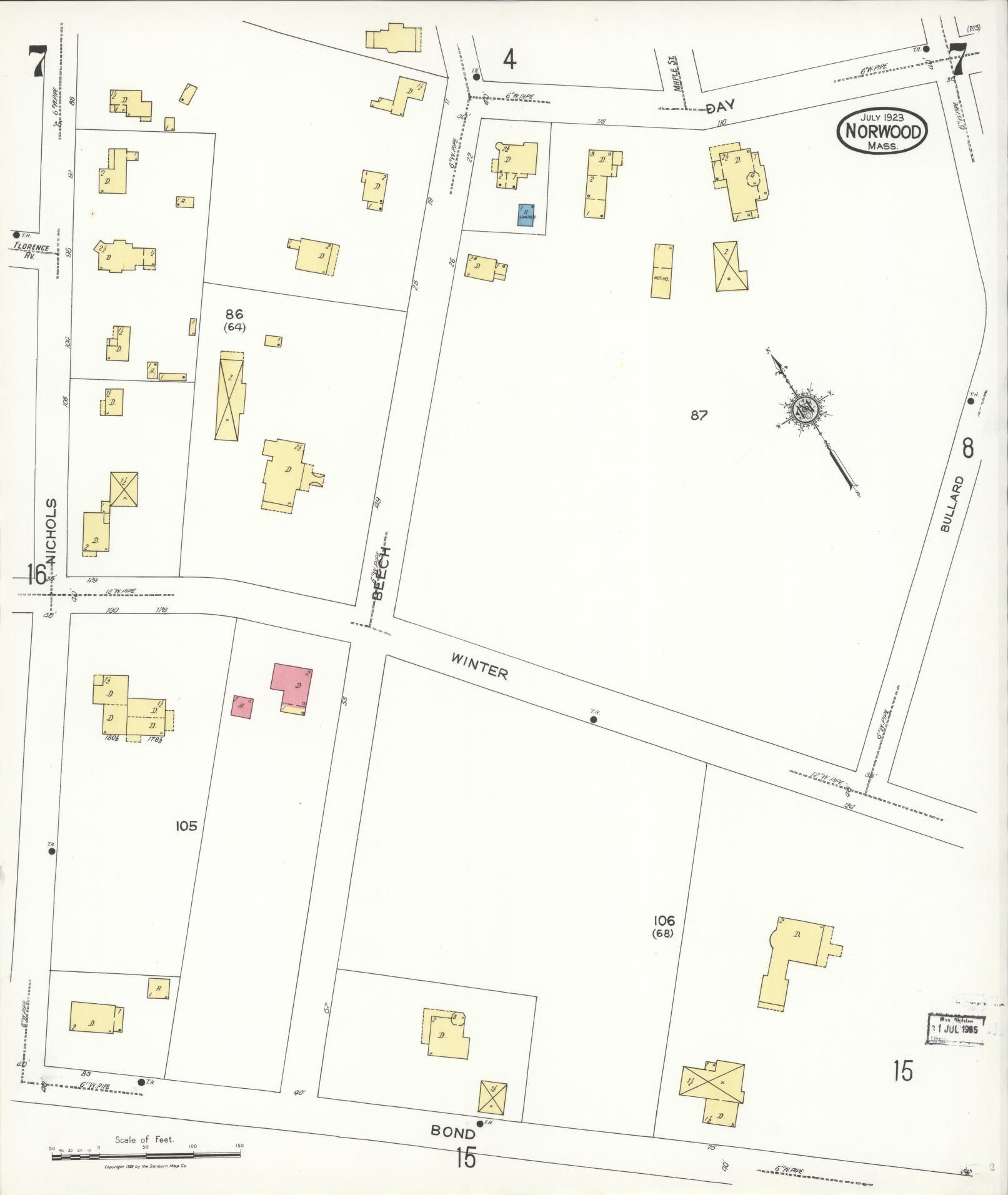 Sanborn Fire Insurance Map from Norwood, Norfolk County, Massachusetts (1923), Sheet #0007 - Complete Map Set gallery image, historic Sanborn map, vintage wall art, Massachusetts Massachusetts