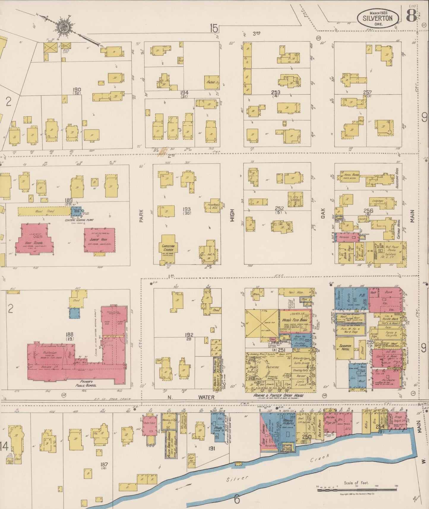 Sanborn Fire Insurance Map from Silverton, Marion County, Oregon (1922), Sheet #0008 - Complete Map Set gallery image, historic Sanborn map, vintage wall art, Oregon Oregon