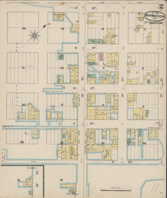 Sanborn Fire Insurance Map from New Whatcom, Whatcom County, Washington (1890), Sheet #0002 - Historic Sanborn Fire Insurance Map Print, vintage old map wall art, antique decor, genealogy gift, Washington Washington map