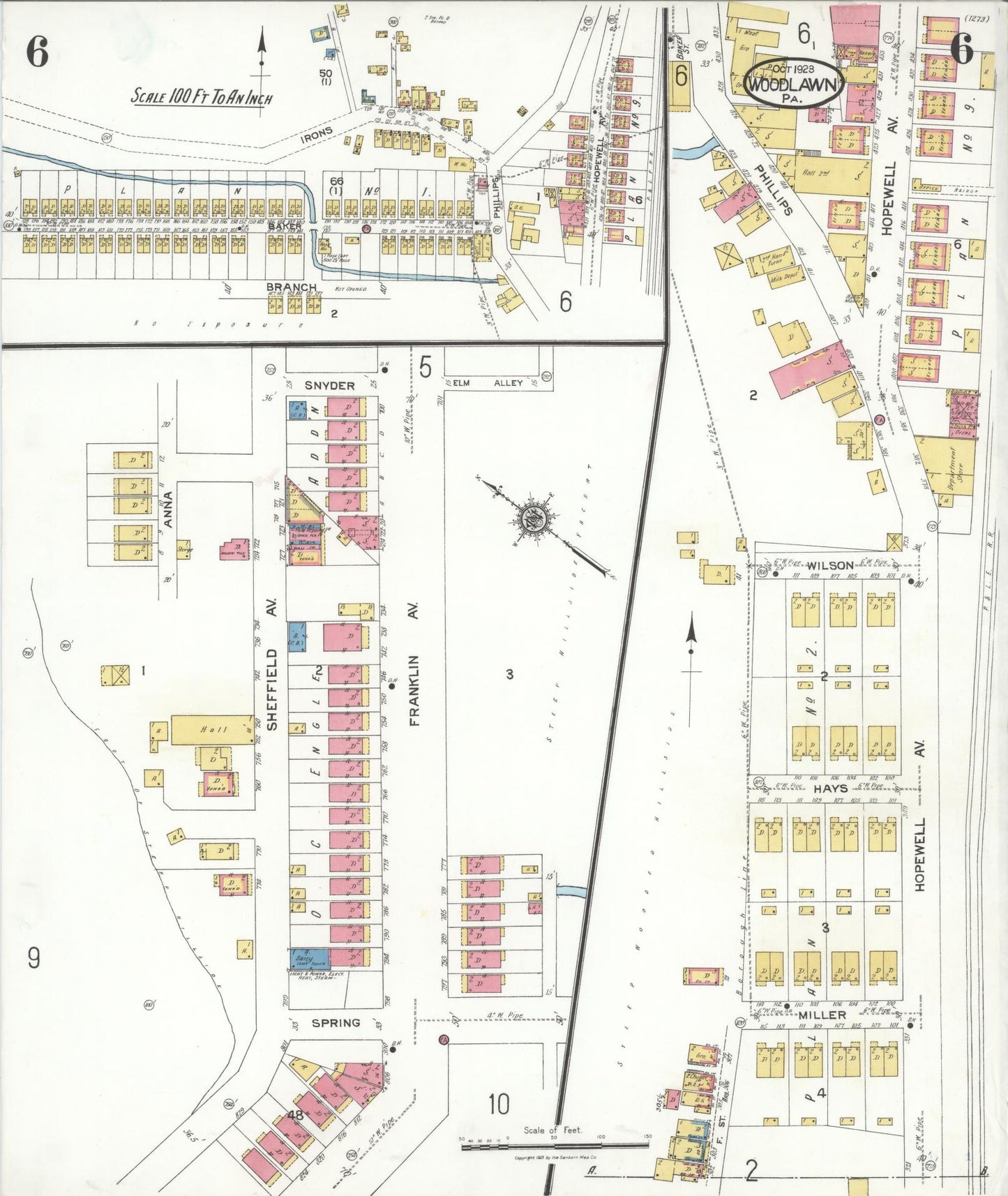 Sanborn Fire Insurance Map from Woodlawn, Beaver County, Pennsylvania (1923), Sheet #0006 - Complete Map Set gallery image, historic Sanborn map, vintage wall art, Pennsylvania Pennsylvania