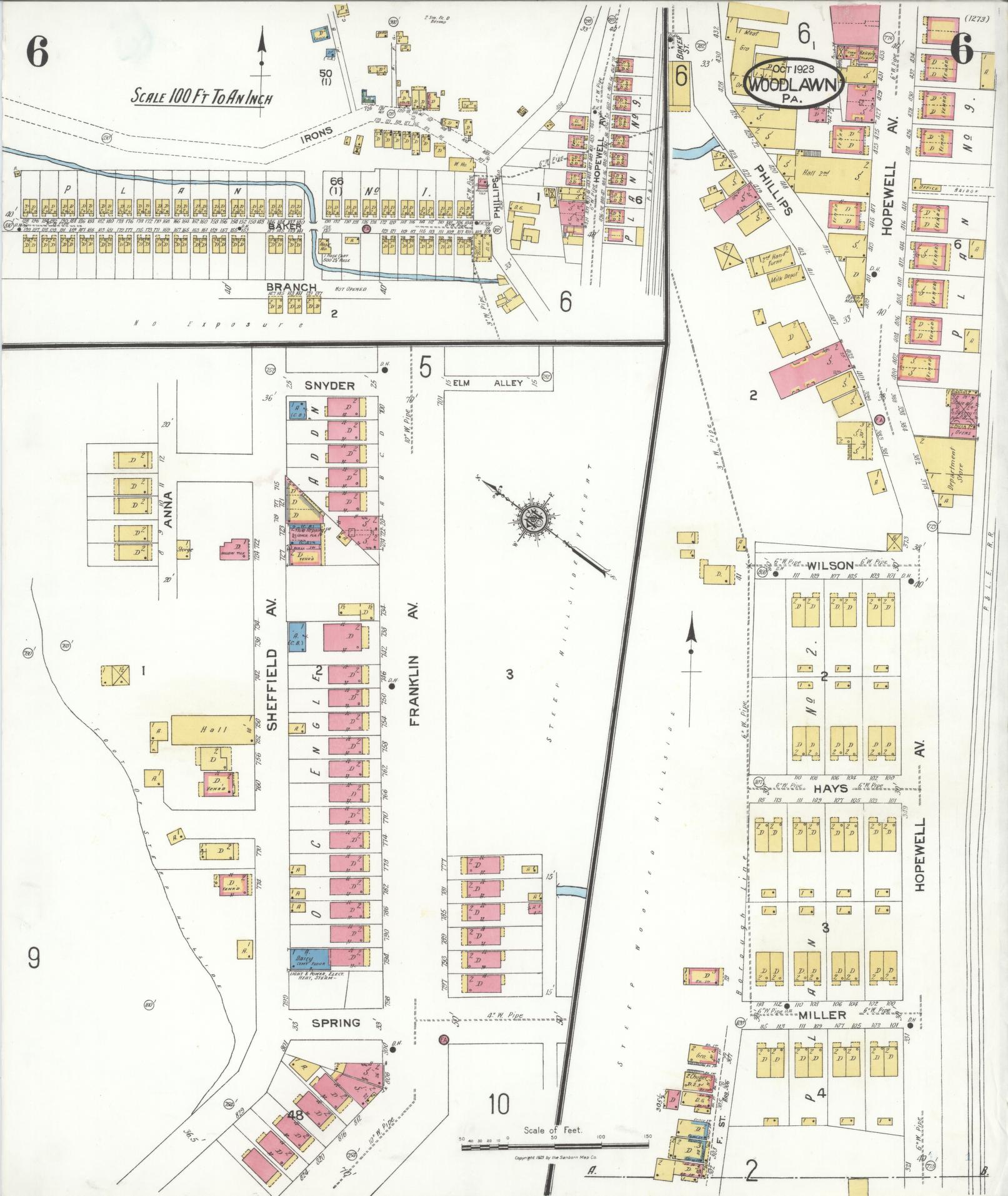 Sanborn Fire Insurance Map from Woodlawn, Beaver County, Pennsylvania (1923), Sheet #0006 - Complete Map Set gallery image, historic Sanborn map, vintage wall art, Pennsylvania Pennsylvania