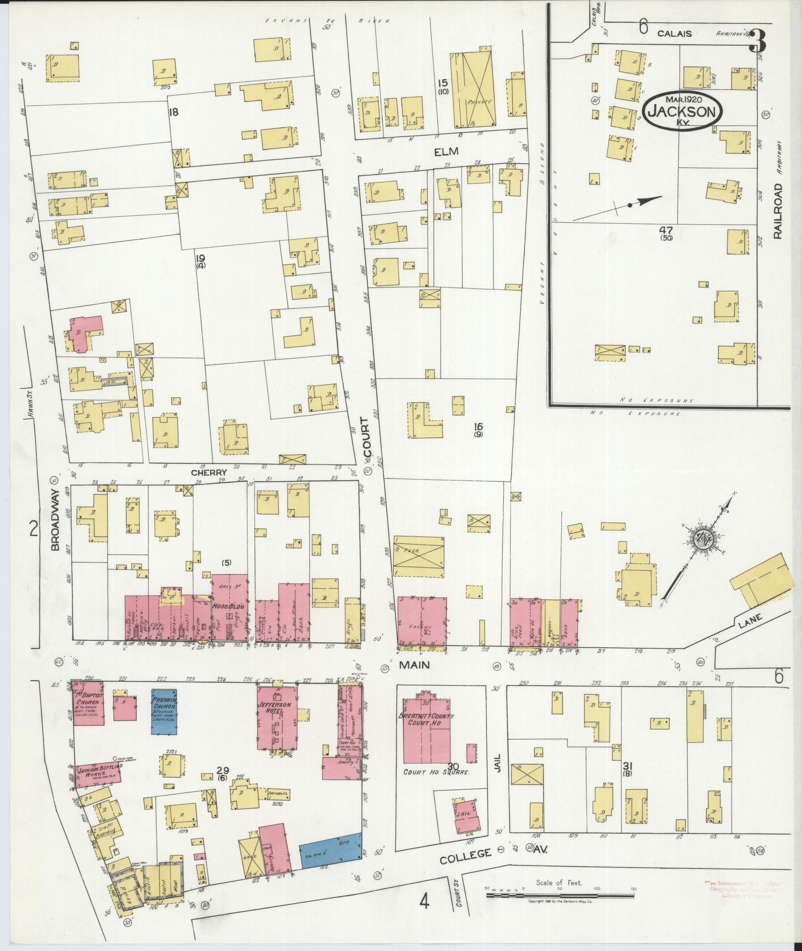 Sanborn Fire Insurance Map from Jackson, Breathitt County, Kentucky (1920), Sheet #0003 - Historic Sanborn Fire Insurance Map Print, vintage old map wall art, antique decor, genealogy gift, Kentucky Kentucky map