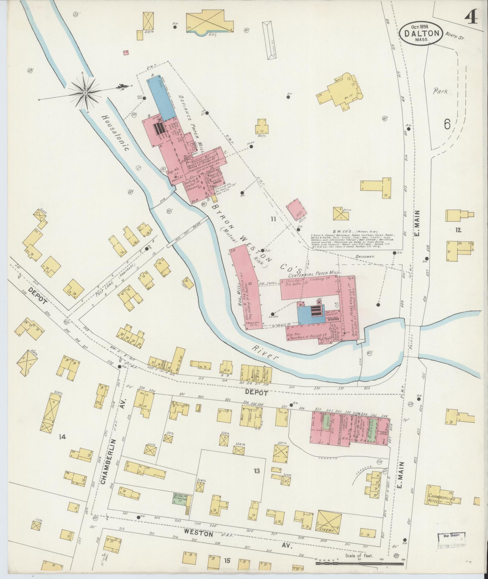 Sanborn Fire Insurance Map from Dalton, Berkshire County, Massachusetts (1898), Sheet #0004 - Complete Map Set gallery image, historic Sanborn map, vintage wall art, Massachusetts Massachusetts