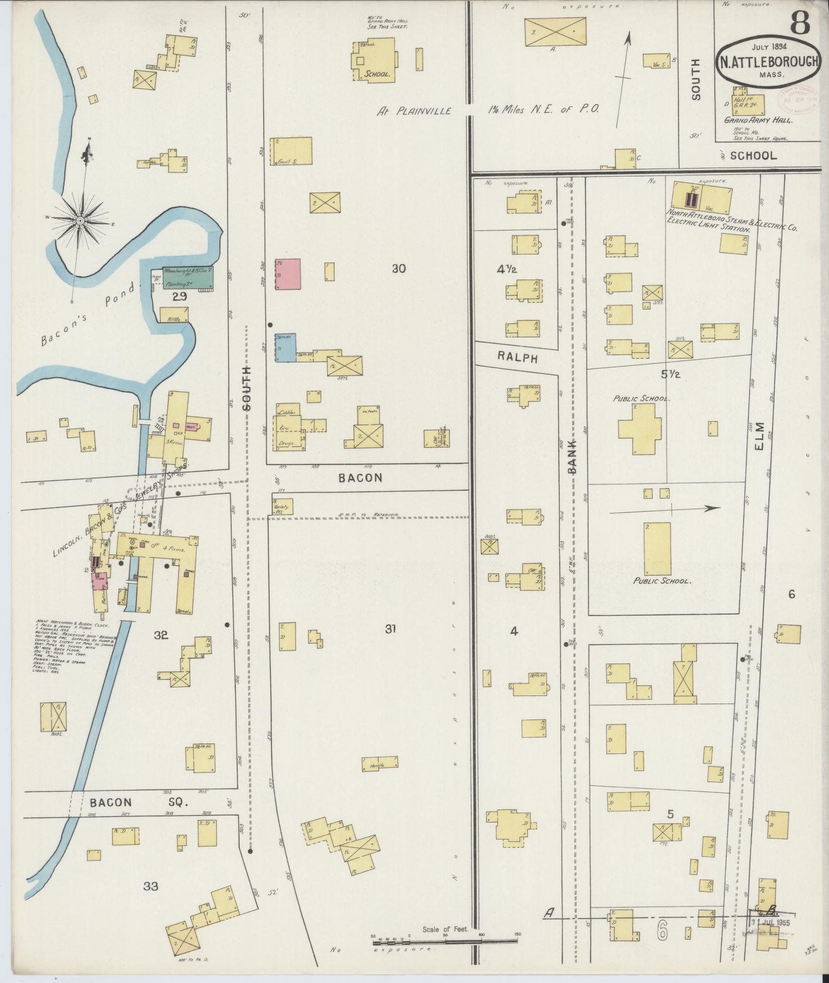 Sanborn Fire Insurance Map from North Attleborough, Bristol County, Massachusetts (1894), Sheet #0008 - Complete Map Set gallery image, historic Sanborn map, vintage wall art, Massachusetts Massachusetts