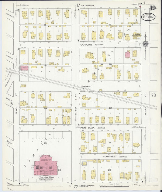 Sanborn Fire Insurance Map from Pekin, Tazewell County, Illinois (1916), Sheet #0019 - Historic Sanborn Fire Insurance Map Print, vintage old map wall art, antique decor, genealogy gift, Illinois Illinois map