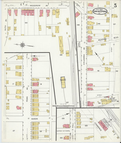 Sanborn Fire Insurance Map from Sinking Spring, Berks County, Pennsylvania (1920), Sheet #0005 - Historic Sanborn Fire Insurance Map Print, vintage old map wall art, antique decor, genealogy gift, Pennsylvania Pennsylvania map