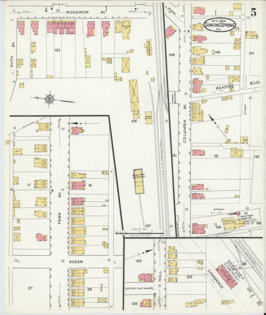 Sanborn Fire Insurance Map from Sinking Spring, Berks County, Pennsylvania (1920), Sheet #0005 - Historic Sanborn Fire Insurance Map Print, vintage old map wall art, antique decor, genealogy gift, Pennsylvania Pennsylvania map