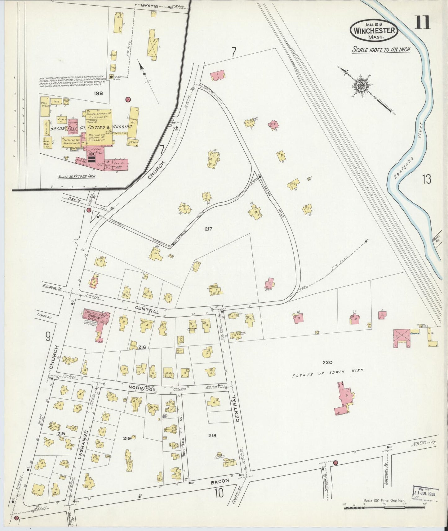 Sanborn Fire Insurance Map from Winchester, Middlesex County, Massachusetts (1916), Sheet #0011 - Historic Sanborn Fire Insurance Map Print, vintage old map wall art, antique decor, genealogy gift, Massachusetts Massachusetts map