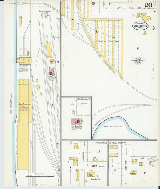 Sanborn Fire Insurance Map from Ludington, Mason County, Michigan (1900), Sheet #0020 - Historic Sanborn Fire Insurance Map Print, vintage old map wall art, antique decor, genealogy gift, Michigan Michigan map