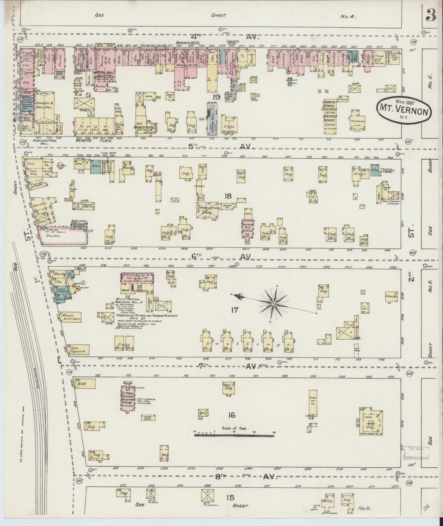 Sanborn Fire Insurance Map from Mount Vernon, Westchester County, New York (1887), Sheet #0003 - Complete Map Set gallery image, historic Sanborn map, vintage wall art, New York New York