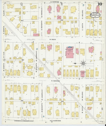 Sanborn Fire Insurance Map from Rushville, Rush County, Indiana (1908), Sheet #0010 - Historic Sanborn Fire Insurance Map Print, vintage old map wall art, antique decor, genealogy gift, Indiana Indiana map