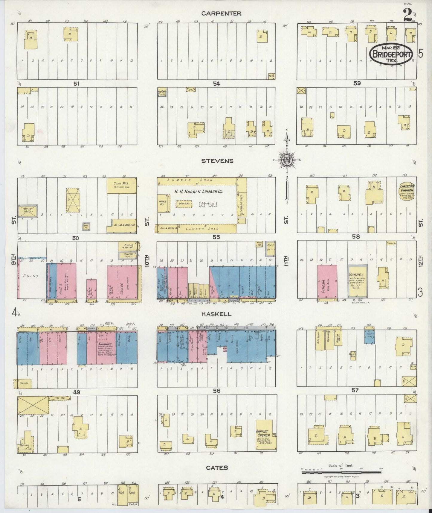 Sanborn Fire Insurance Map from Bridgeport, Wise County, Texas (1921), Sheet #0002 - Historic Sanborn Fire Insurance Map Print, vintage old map wall art, antique decor, genealogy gift, Texas Texas map