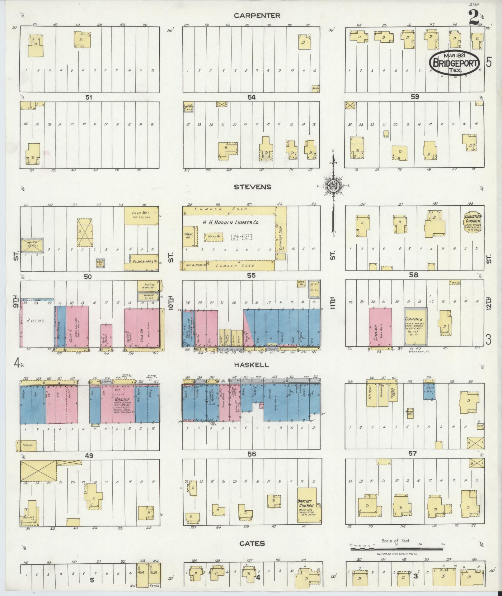 Sanborn Fire Insurance Map from Bridgeport, Wise County, Texas (1921), Sheet #0002 - Historic Sanborn Fire Insurance Map Print, vintage old map wall art, antique decor, genealogy gift, Texas Texas map