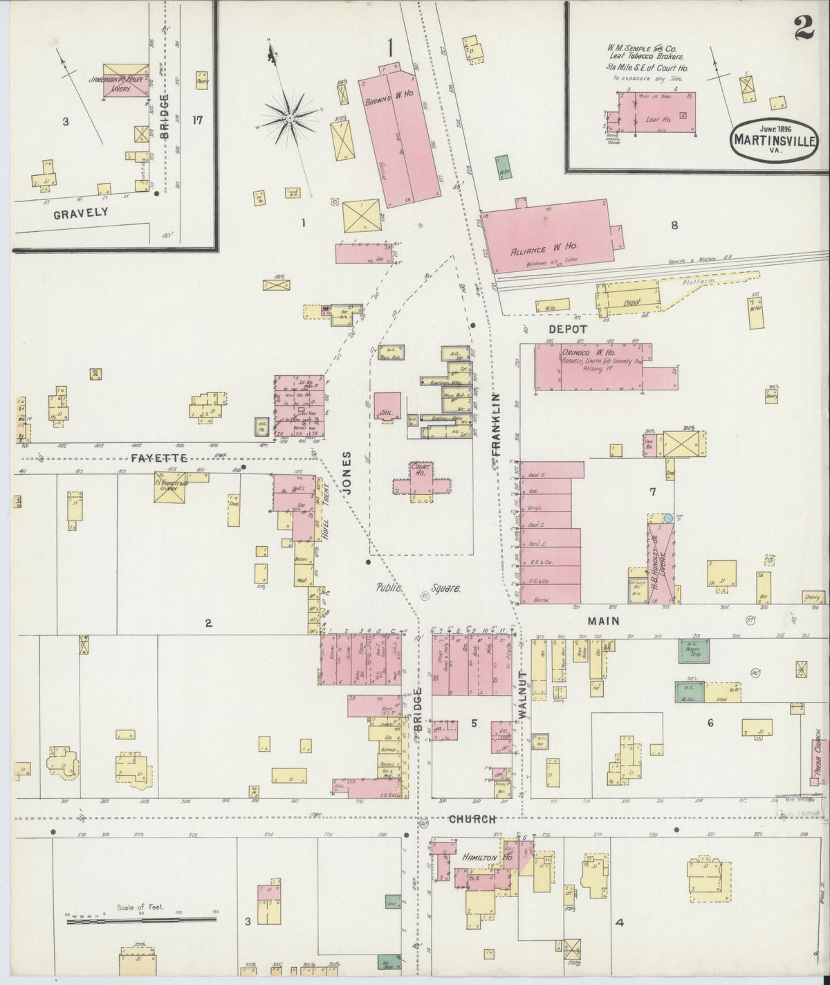 Sanborn Fire Insurance Map from Martinsville, Independent Cities, Virginia (1896), Sheet #0002 - Complete Map Set gallery image, historic Sanborn map, vintage wall art, Virginia Virginia