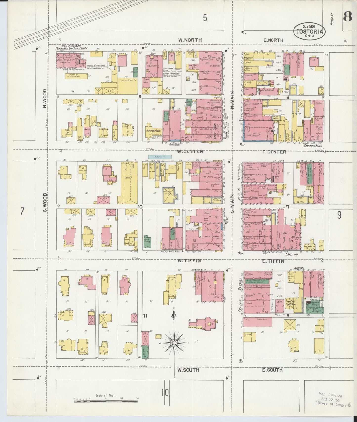 Sanborn Fire Insurance Map from Fostoria, Seneca, Hancock, And Wood Counties, Ohio (1901), Sheet #0008 - Historic Sanborn Fire Insurance Map Print, vintage old map wall art, antique decor, genealogy gift, Ohio Ohio map