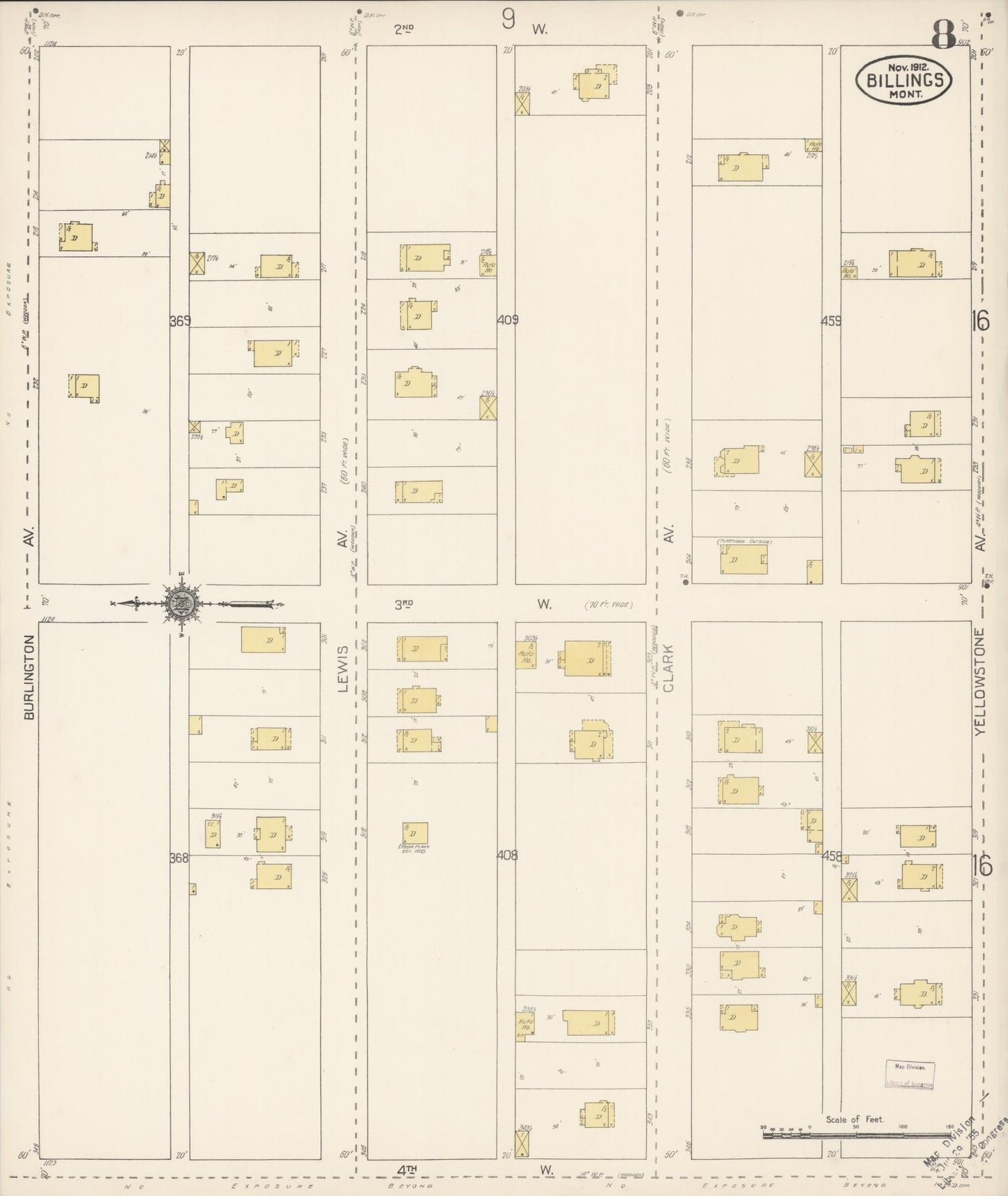 Sanborn Fire Insurance Map from Billings, Yellowstone County, Montana (1912), Sheet #0008 - Complete Map Set gallery image, historic Sanborn map, vintage wall art, Montana Montana