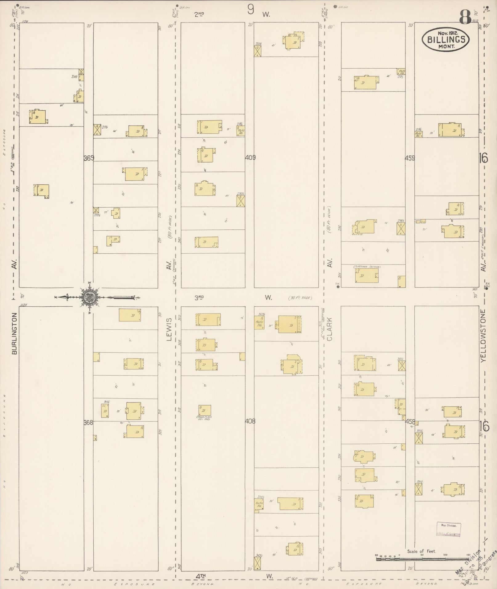 Sanborn Fire Insurance Map from Billings, Yellowstone County, Montana (1912), Sheet #0008 - Complete Map Set gallery image, historic Sanborn map, vintage wall art, Montana Montana