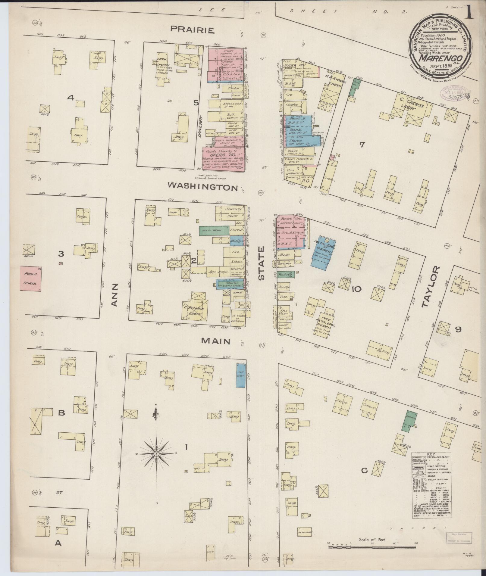 Sanborn Fire Insurance Map from Marengo, McHenry County, Illinois (1885), Sheet #0001 - Historic Sanborn Fire Insurance Map Print, vintage old map wall art, antique decor, genealogy gift, Illinois Illinois map