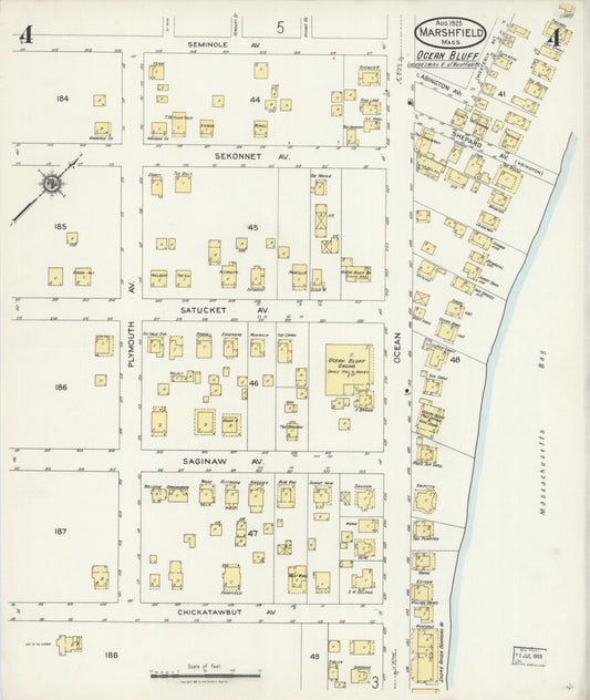 Sanborn Fire Insurance Map from Marshfield, Plymouth County, Massachusetts (1925), Sheet #0004 - Historic Sanborn Fire Insurance Map Print, vintage old map wall art, antique decor, genealogy gift, Massachusetts Massachusetts map