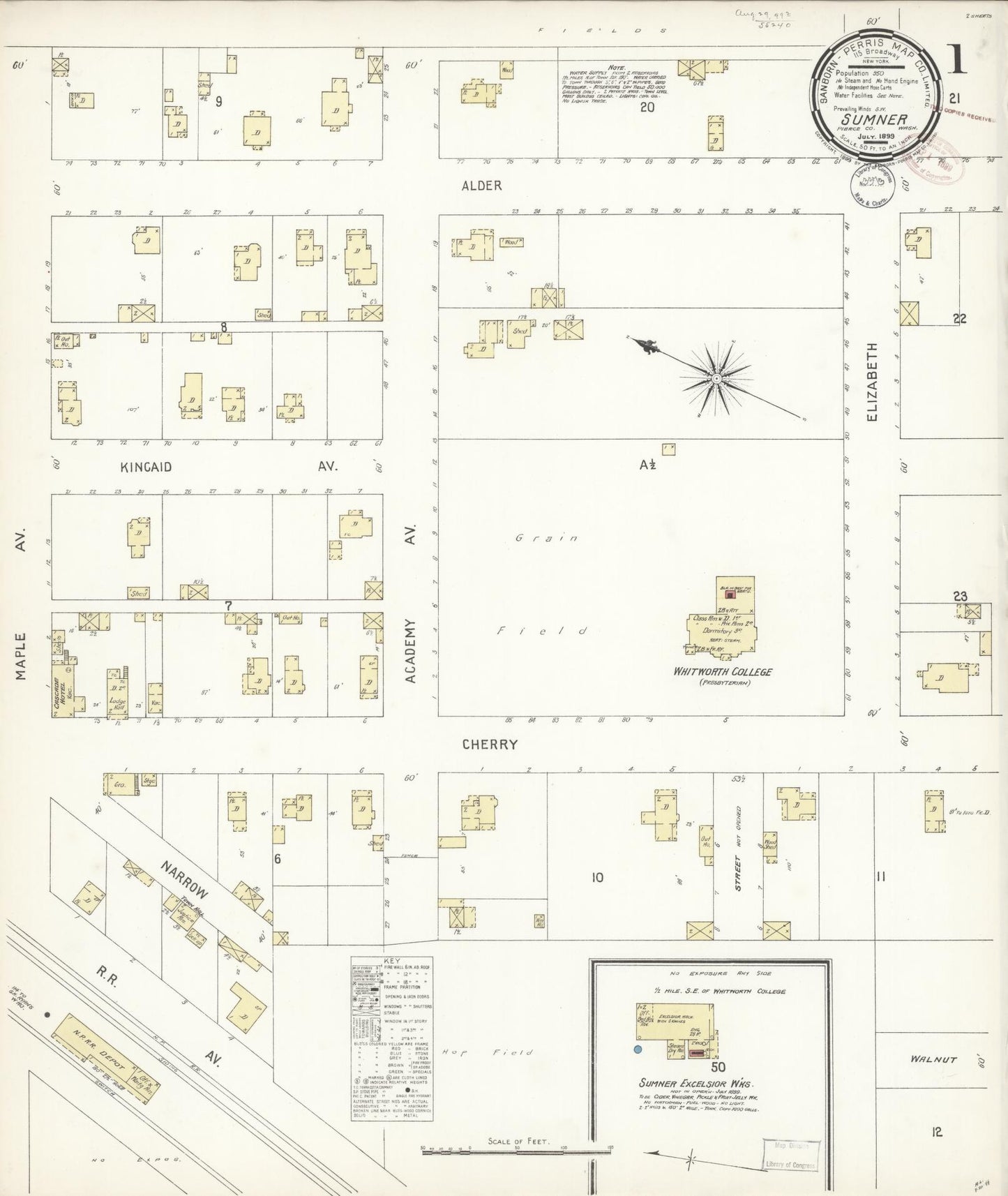 Sanborn Fire Insurance Map from Sumner, Pierce County, Washington (1899), Sheet #0001 - Complete Map Set gallery image, historic Sanborn map, vintage wall art, Washington Washington