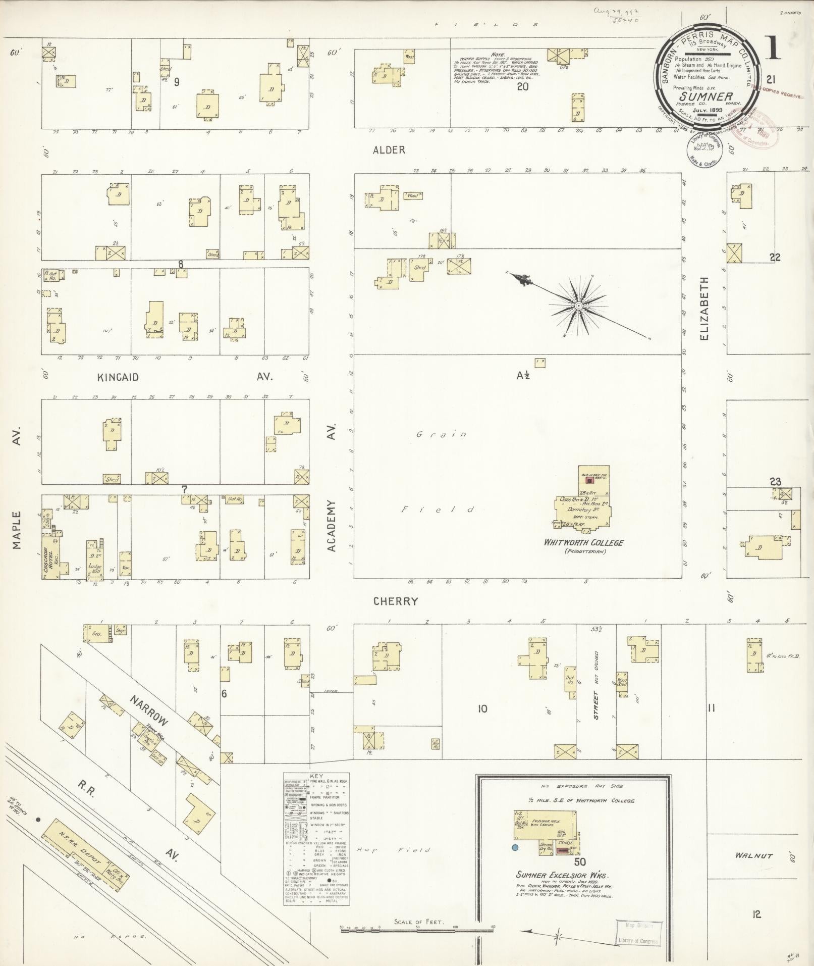 Sanborn Fire Insurance Map from Sumner, Pierce County, Washington (1899), Sheet #0001 - Complete Map Set gallery image, historic Sanborn map, vintage wall art, Washington Washington