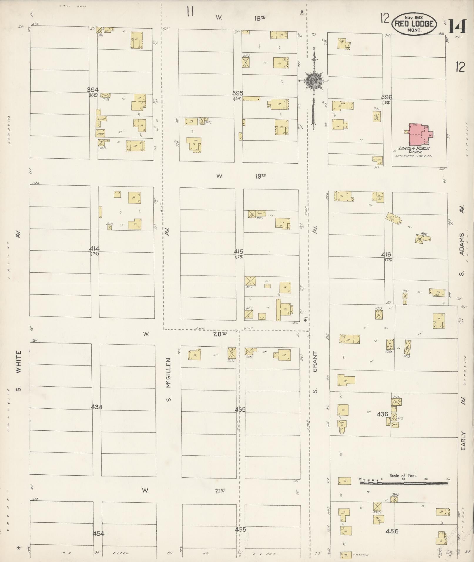 Sanborn Fire Insurance Map from Red Lodge, Carbon County, Montana (1912), Sheet #0014 - Historic Sanborn Fire Insurance Map Print, vintage old map wall art, antique decor, genealogy gift, Montana Montana map