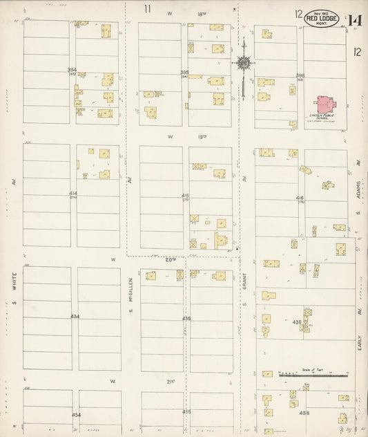 Sanborn Fire Insurance Map from Red Lodge, Carbon County, Montana (1912), Sheet #0014 - Historic Sanborn Fire Insurance Map Print, vintage old map wall art, antique decor, genealogy gift, Montana Montana map