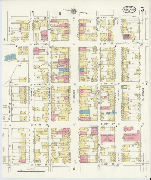 Sanborn Fire Insurance Map from Ashland, Schuylkill County, Pennsylvania (1913), Sheet #0005 - Historic Sanborn Fire Insurance Map Print, vintage old map wall art, antique decor, genealogy gift, Pennsylvania Pennsylvania map