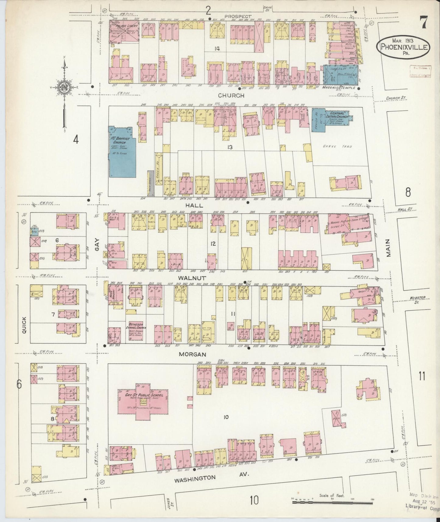 Sanborn Fire Insurance Map from Phoenixville, Chester County, Pennsylvania (1913), Sheet #0007 - Complete Map Set gallery image, historic Sanborn map, vintage wall art, Pennsylvania Pennsylvania