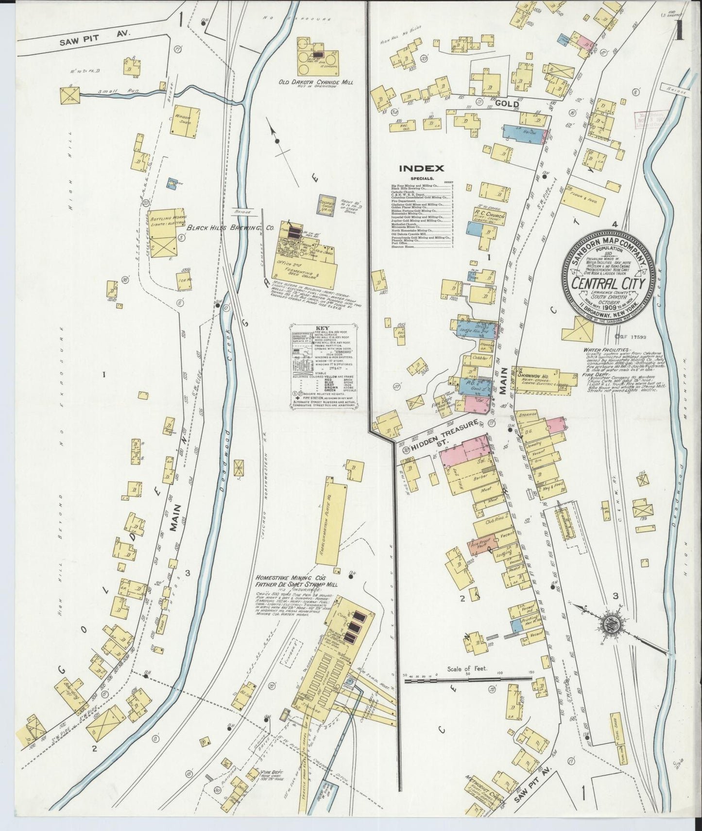 Sanborn Fire Insurance Map from Central City, Lawrence County, South Dakota (1909), Sheet #0001 - Complete Map Set gallery image, historic Sanborn map, vintage wall art, South Dakota South Dakota