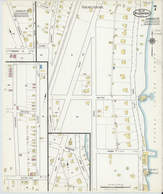 Sanborn Fire Insurance Map from Woodbridge, Middlesex County, New Jersey (1916), Sheet #0007 - Historic Sanborn Fire Insurance Map Print, vintage old map wall art, antique decor, genealogy gift, New Jersey New Jersey map