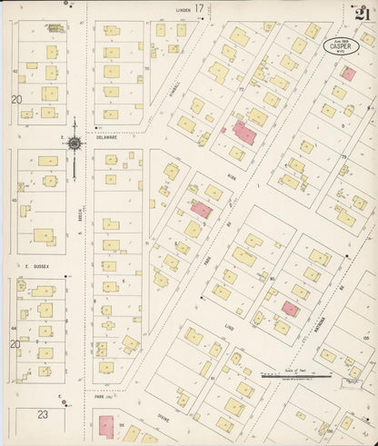 Sanborn Fire Insurance Map from Casper, Natrona County, Wyoming (1918), Sheet #0021 - Complete Map Set gallery image, historic Sanborn map, vintage wall art, Wyoming Wyoming