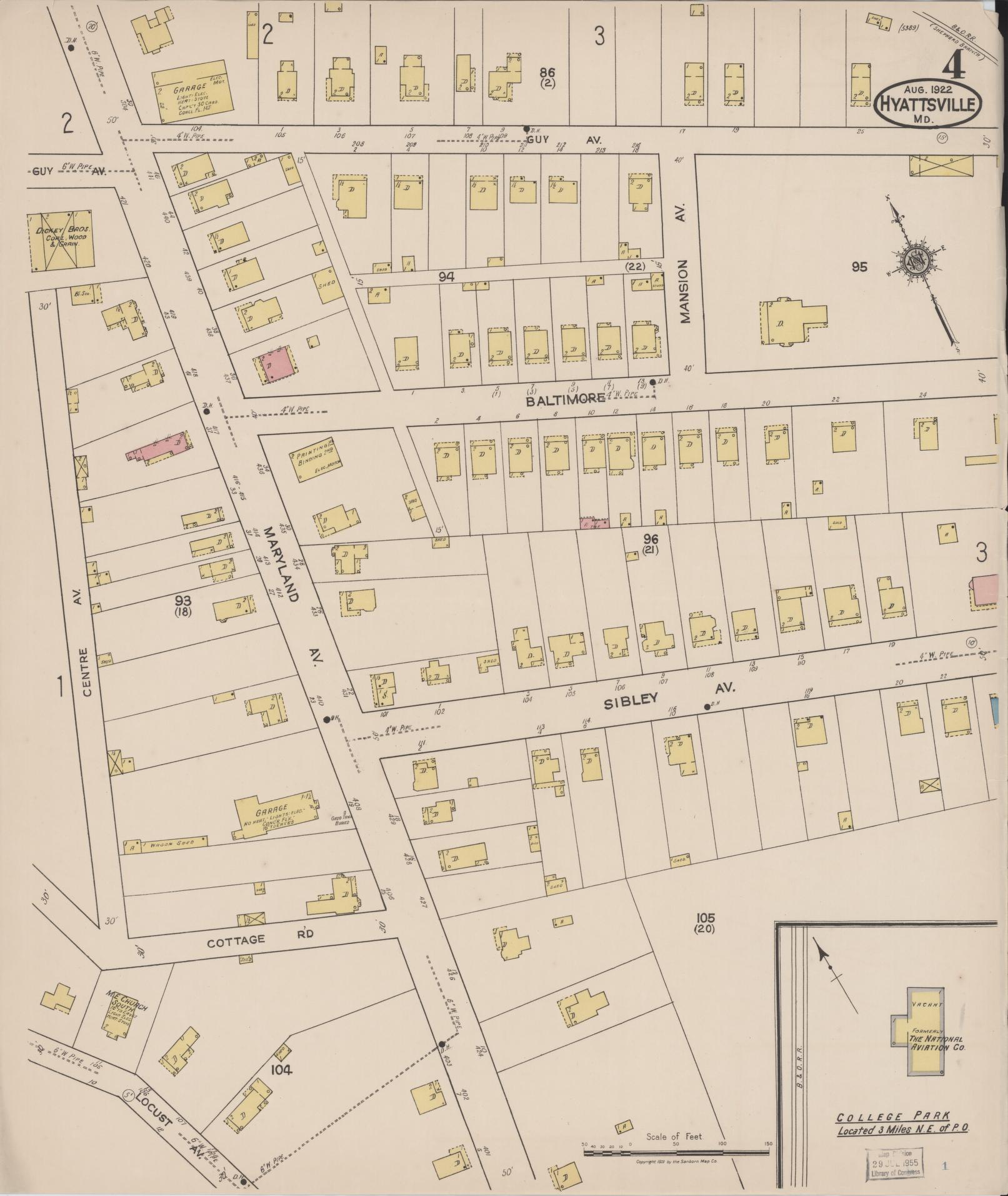 Sanborn Fire Insurance Map from Hyattsville, Prince Georges County, Maryland (1922), Sheet #0004 - Historic Sanborn Fire Insurance Map Print, vintage old map wall art