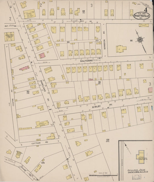 Sanborn Fire Insurance Map from Hyattsville, Prince Georges County, Maryland (1922), Sheet #0004 - Historic Sanborn Fire Insurance Map Print, vintage old map wall art