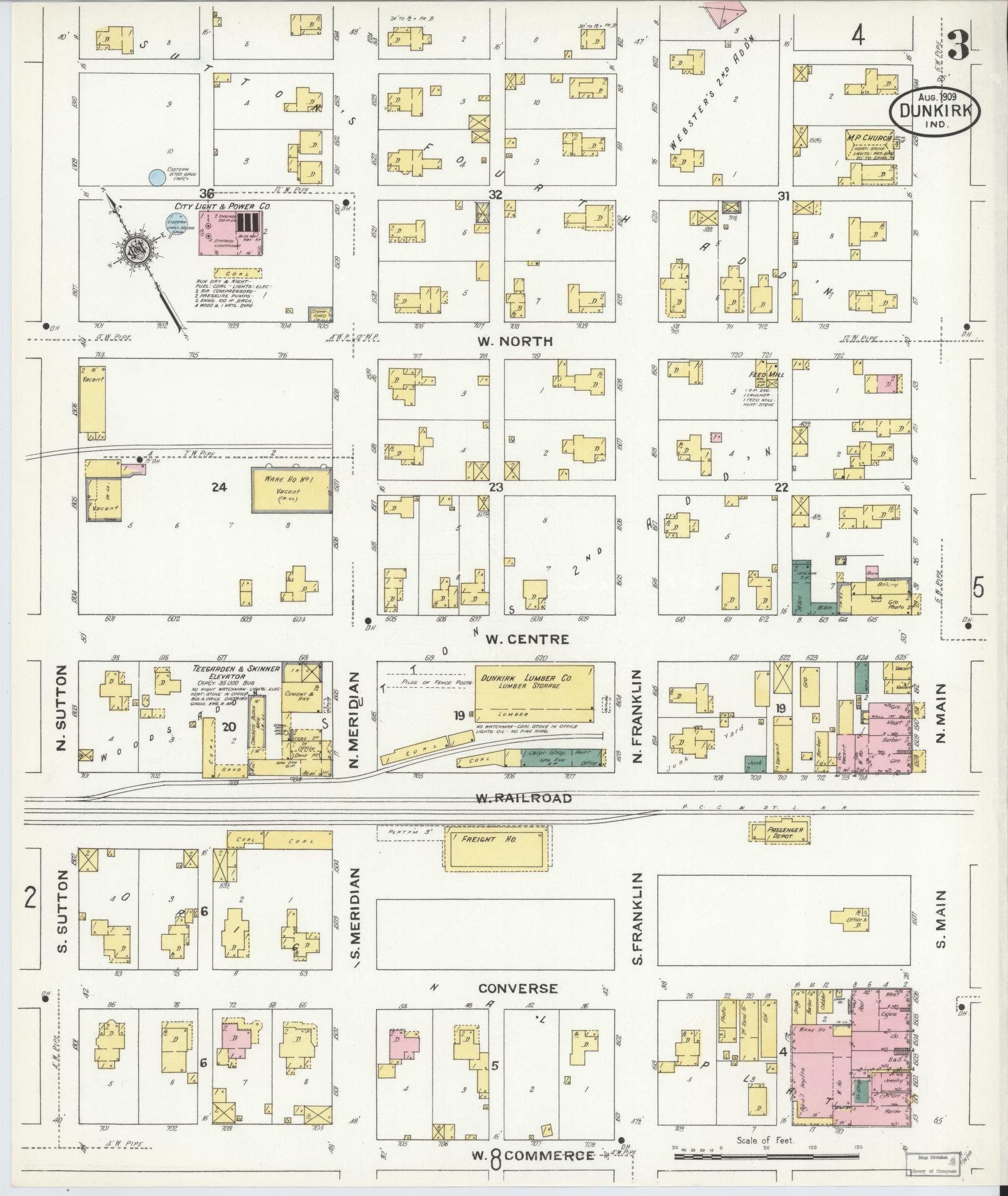 Sanborn Fire Insurance Map from Dunkirk, Jay And Blackford Counties, Indiana (1909), Sheet #0003 - Historic Sanborn Fire Insurance Map Print, vintage old map wall art, antique decor, genealogy gift, Indiana Indiana map