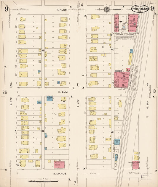 Sanborn Fire Insurance Map from Hutchinson, Reno County, Kansas (1922), Sheet #0010 - Historic Sanborn Fire Insurance Map Print, vintage old map wall art, antique decor, genealogy gift, Kansas Kansas map