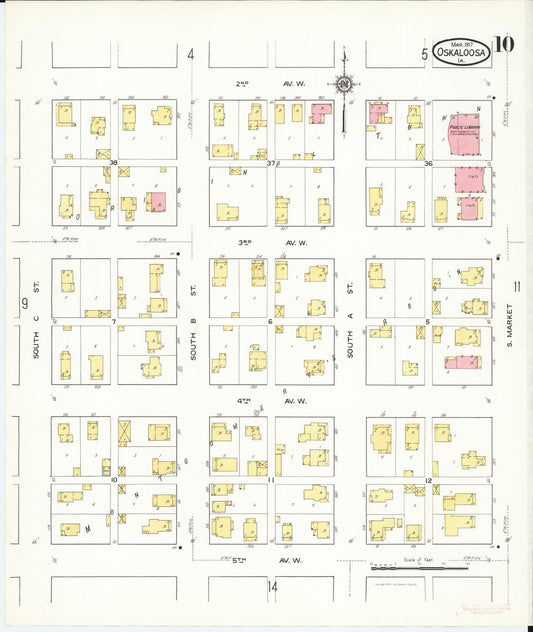 Sanborn Fire Insurance Map from Oskaloosa, Mahaska County, Iowa (1917), Sheet #0010 - Historic Sanborn Fire Insurance Map Print, vintage old map wall art