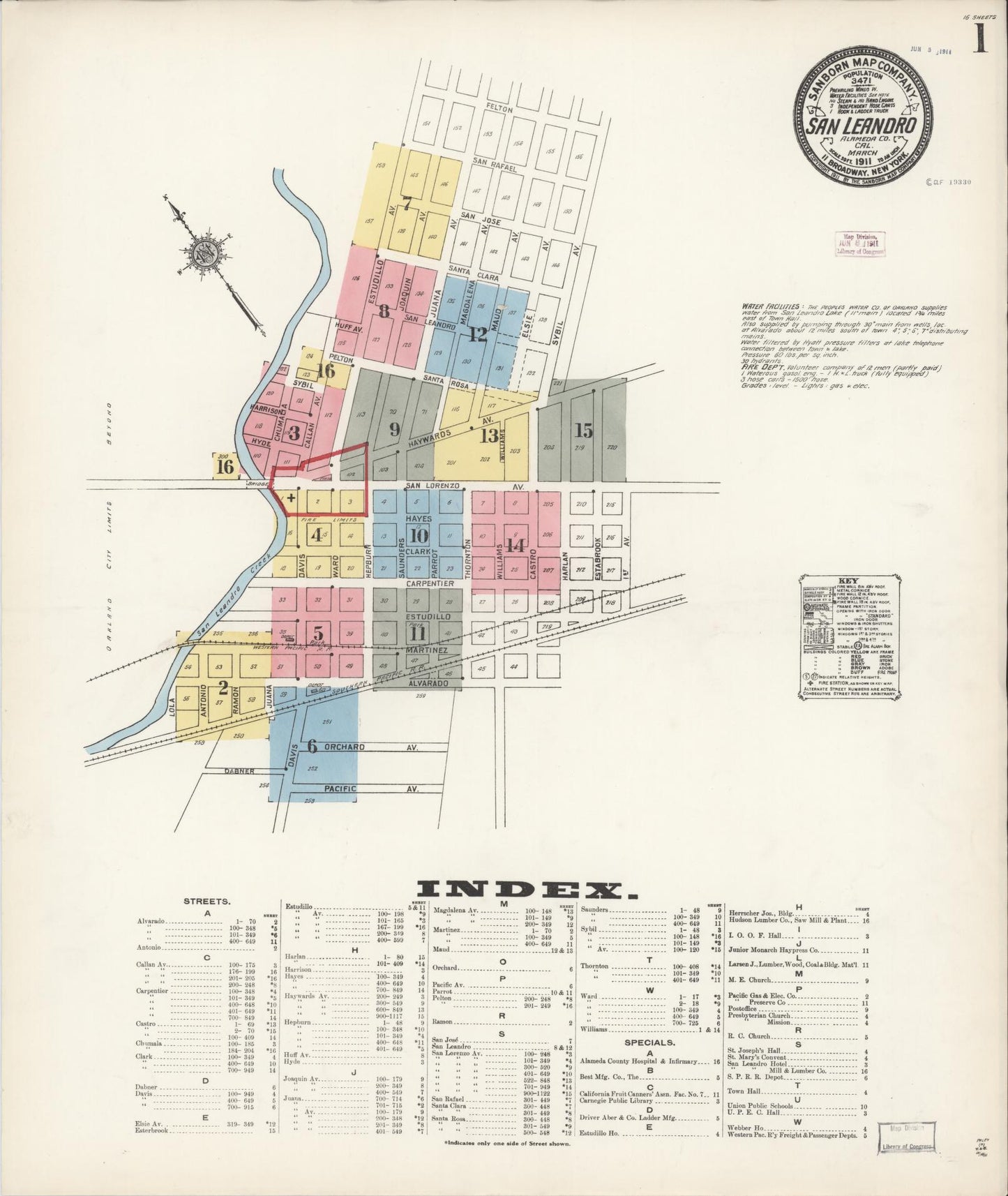 Sanborn Fire Insurance Map from San Leandro, Alameda County, California (1911), Sheet #0001 - Complete Map Set gallery image, historic Sanborn map, vintage wall art, California California
